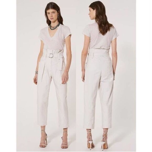 NEW IRO Cursola Belted Paperbag Waist Ankle Pants Cloudy White Size 2 - Picture 13 of 13